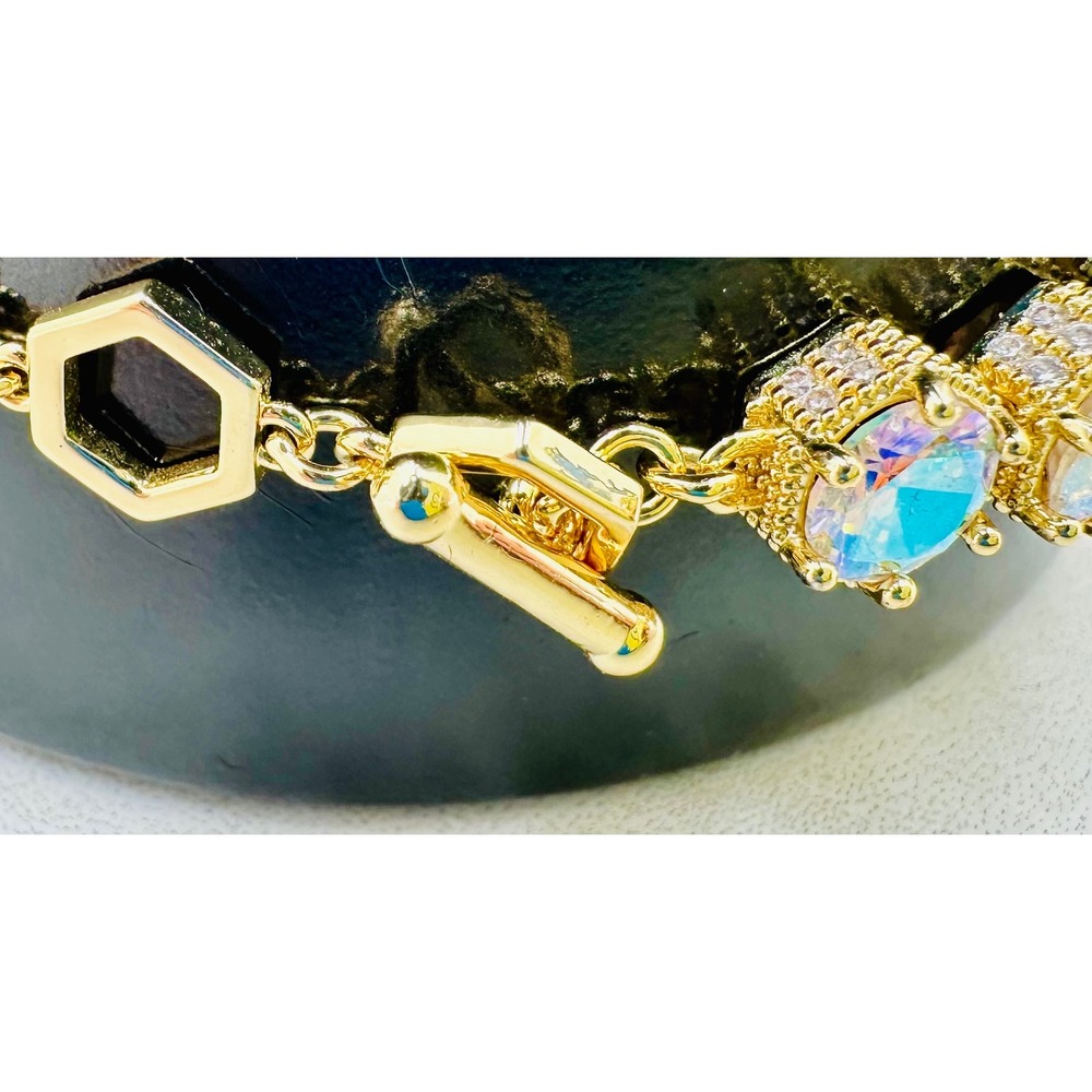 Rare Limited Edition Park Lane Gold Tone Aurora Borealis Toggle Tennis Bracelet - Picture 4 of 12